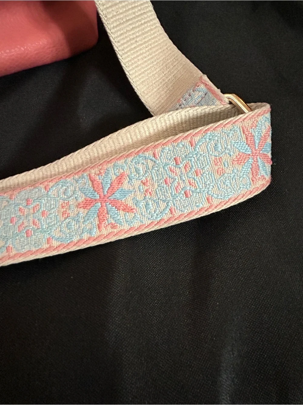 Coral Pink & Blue Crossbody Bag Floral Patterned Strap